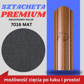 Sztacheta ogrodzeniowa wąska Premium firmy GARD dwustronny mat kolor grafit zakończenie półokrągłe