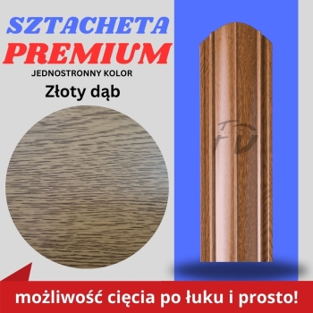 Sztacheta ogrodzeniowa szeroka firmy GARD jednostronna kolor drewnopodobny Złoty Dąb zakończenie półokrągłe
