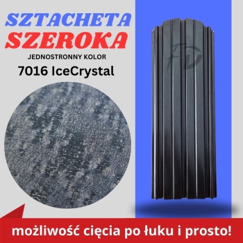Sztacheta ogrodzeniowa szeroka firmy GARD jednostronna kolor grafit powłoka IceCrystal zakończenie półokrągłe