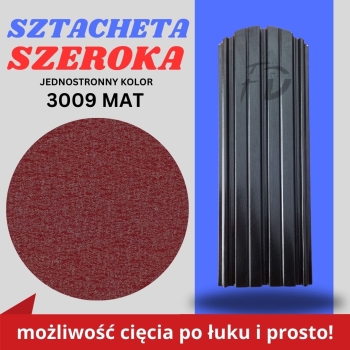 Sztacheta ogrodzeniowa szeroka firmy GARD jednostronna powłoka mat kolor kasztanowy zakończenie półokrągłe