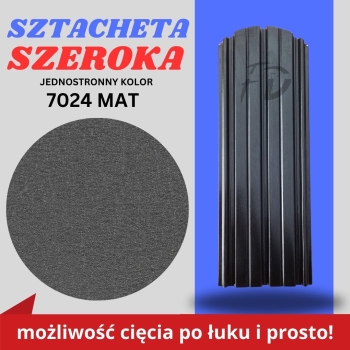 Sztacheta ogrodzeniowa szeroka firmy GARD jednostronna powłoka mat kolor grafit zakończenie półokrągłe