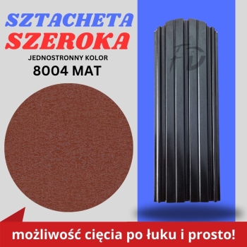 Sztacheta ogrodzeniowa szeroka firmy GARD jednostronna powłoka mat kolor ceglasty zakończenie półokrągłe