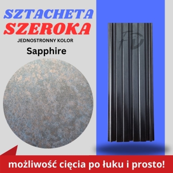 Sztacheta ogrodzeniowa szeroka firmy GARD jednostronna kolor Szafir zakończenie półokrągłe