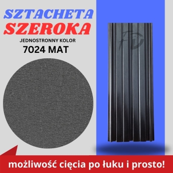 Sztacheta ogrodzeniowa szeroka firmy GARD jednostronna powłoka mat kolor grafit zakończenie proste