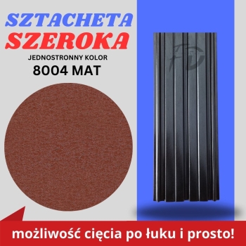Sztacheta ogrodzeniowa szeroka firmy GARD jednostronna powłoka mat kolor ceglasty zakończenie proste