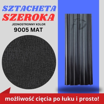 Sztacheta ogrodzeniowa szeroka firmy GARD jednostronna powłoka mat kolor czarny zakończenie proste