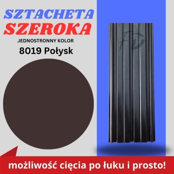 Sztacheta ogrodzeniowa szeroka firmy GARD jednostronna powłoka w połysku kolor ciemny brąz zakończenie proste