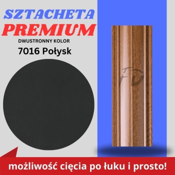 Sztacheta ogrodzeniowa Premium firmy GARD dwustronny kolor w połysku ciemny grafit zakończenie proste